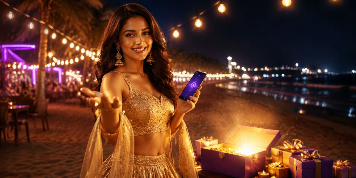 User making payment on mobile with lehenga shopping nearby